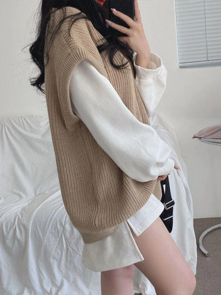 Autumn Winter Sweater Vest Women Korean Fashion Preppy Style Knitted Sweater Female Oversized Casual Loose Sleeveless Pullovers