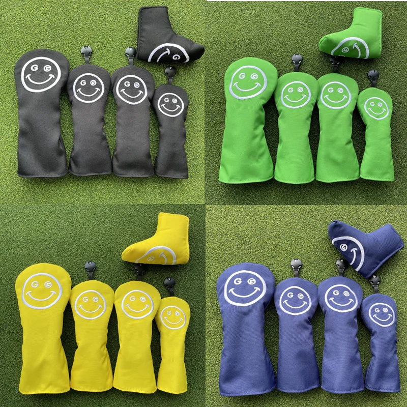 Smile Golf Club #1 #3 #5 Wood Head covers Driver Fairway Woods Cover Putter Headcover