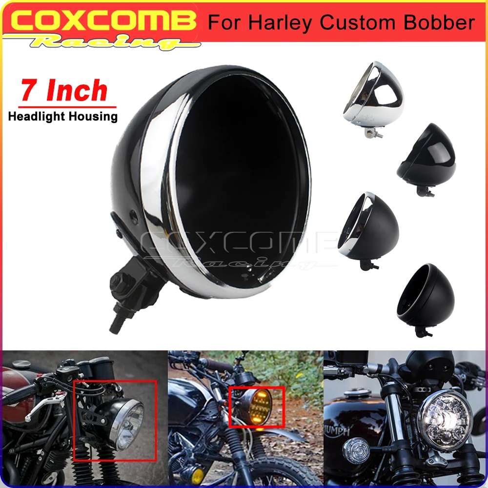 

Chrome Motorcycle Headlight Cover Headlamp Bracket Roud Bulb Lighthouse Shell For Harle Touring Electra Street Glide Road King