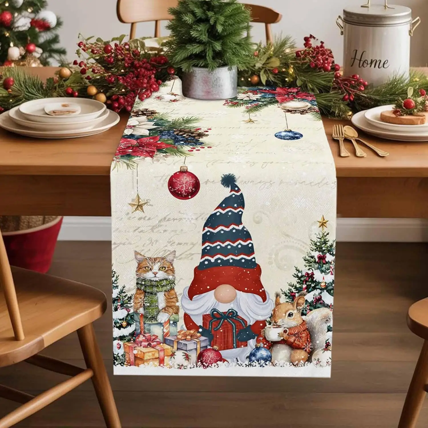 Christmas Gnome Snowflake Pine Needle Table Runner Party Decor Winter Xmas Kitchen Dining Table Runner Christmas Decorations