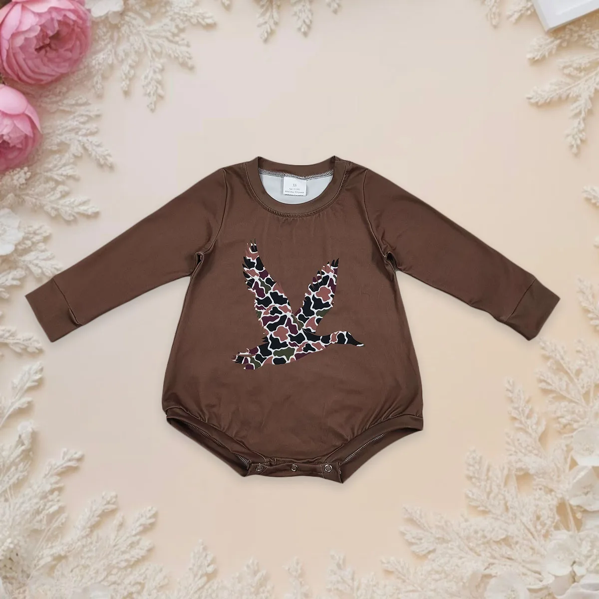 

Боди для новорожденных, комбинезон для маленьких мальчиков, южнокоричневый камуфляжный комбинезон с утками, детский комбинезон на пуговицах для малышей, одежда оптом