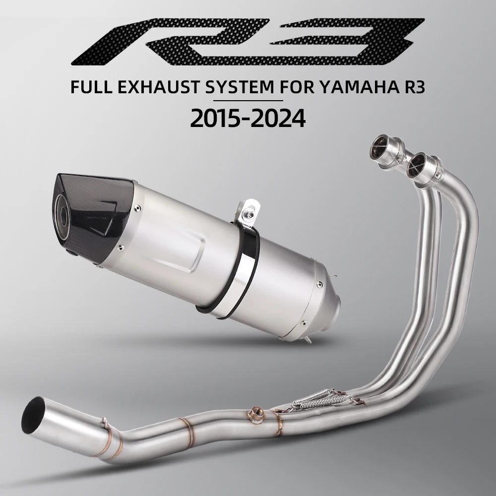 

For R3 R25 MT03 2015-2024 Motorcycle Exhaust Modified Full System Front Link Pipe Escape Moto with Carbon Fiber Tip Muffler Tube