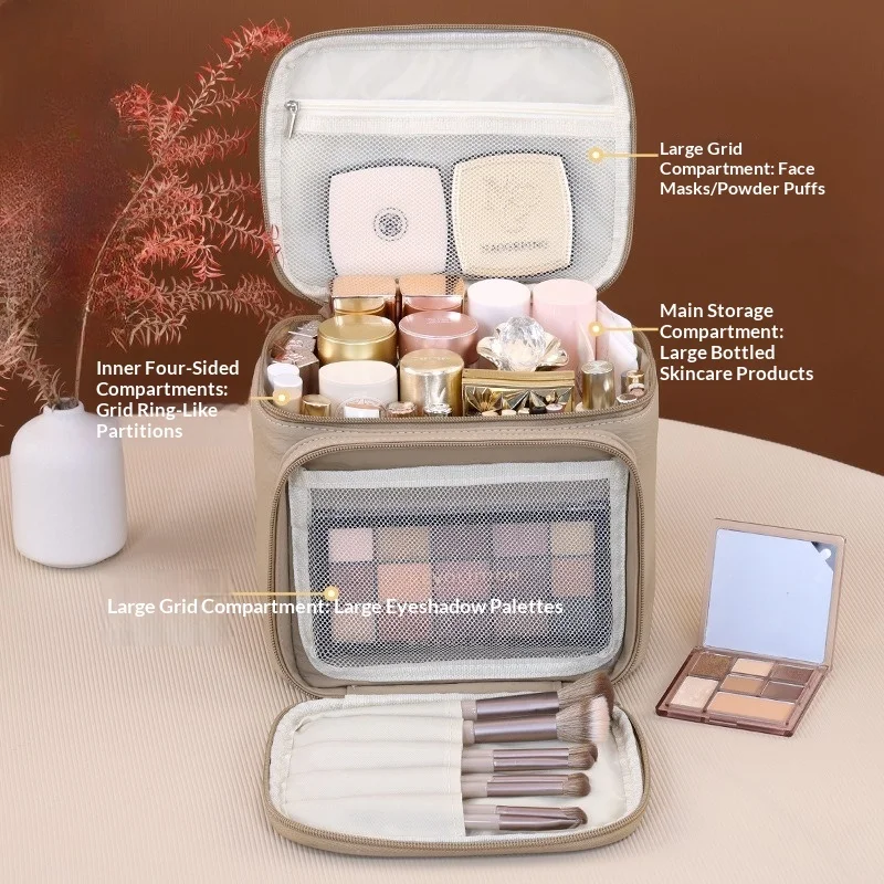 2026 New PU Leather Multi Layer Makeup Bag Large Capacity Cosmetic Bags Luxury Cosmetics Organizer Women's Travel Essentials