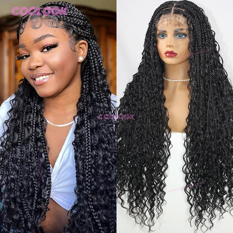 

Синтетический парик с богемными косами для чернокожих женщин, плетеные парики без узлов, дешевые