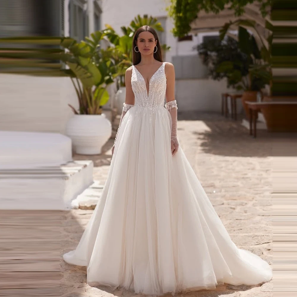 2025 Fascinating A-Line Wedding Dresses Sweetheart Collar Sleeveless Bridal Gowns Without Gloves Vestidos Para Mujer Customized