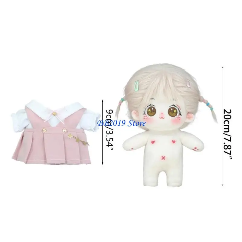 Q0KB 8’’ Plush Doll Clothes for 20CM Cotton Reborns Life Like Rag-Doll Outfit Suit Doll Clothing Korean Kpop Doll Accessory