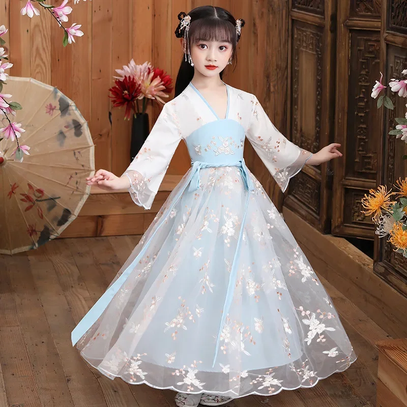 3-10-12T New Spring and Autumn Dress Hanfu Children's Girl Super Immortal Ancient Dress Tang Dress Summer Children's Performance