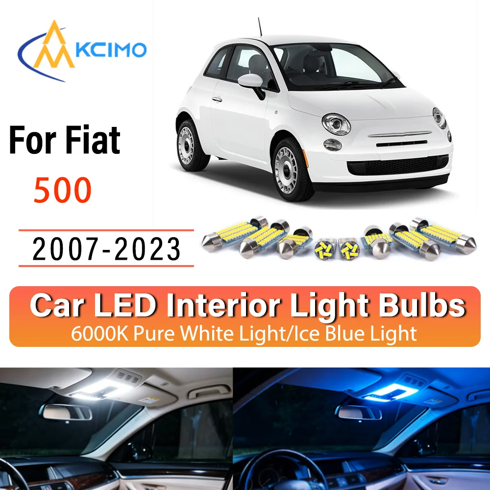 Kit d'éclairage intérieur LED à lueur persistante Plug & Play pour Fiat 500 2007-2023 – Remplacement des lampes de dôme, de lecture, de coffre et de habitacle – Amélioration
