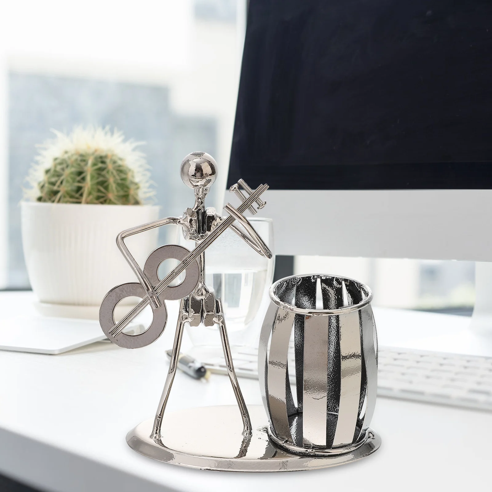 

Musician Guitar Decor Iron Stylish Pen Holder for Desk Guitar Gifts for Men Music Teacher Gifts Home Office Decoration