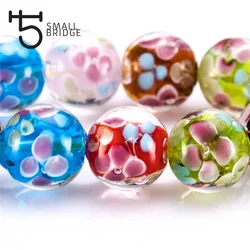 14mm Murano Flower Lampwork Glass Beads for Jewelry Making Women Diy Bracelet Perles Loose Transparent Round Beads L301