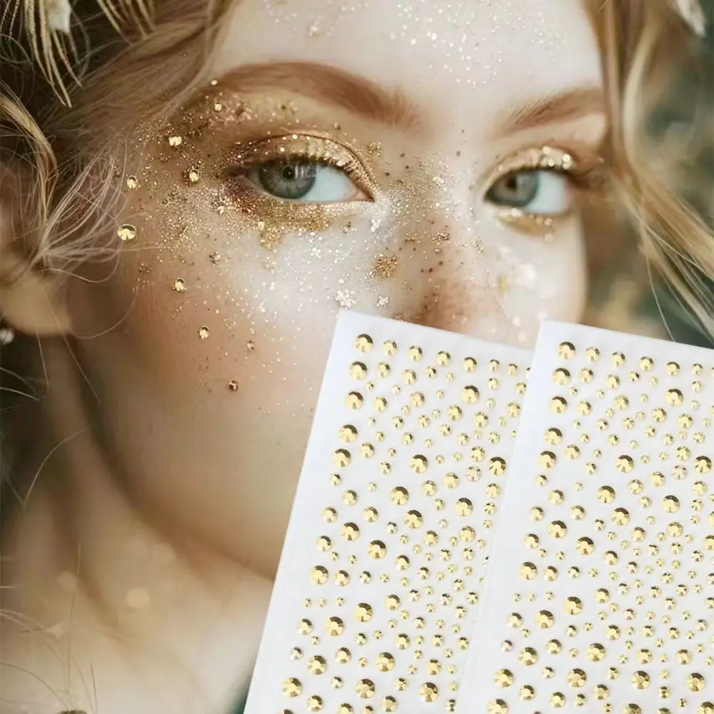 Gouden Gezicht Juwelen Stickers Y2K Stijl Muziek Festival Lichaam Glittery Gem Stickers DIY Make-up Haar Parel Stickers