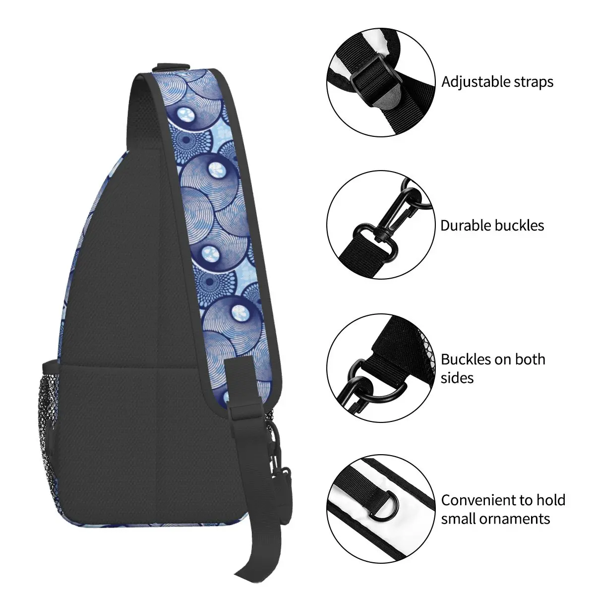 Textile Fashion African Small Sling Bag Chest Crossbody Shoulder Sling Backpack Outdoor Hiking Daypack super wax Pattern Bookbag