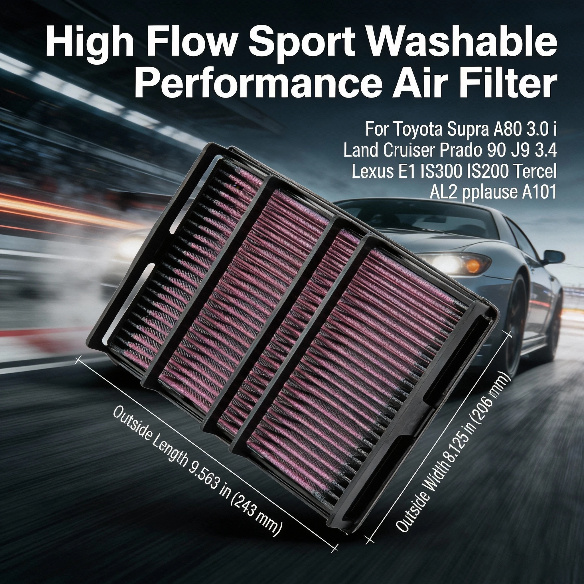 For Toyota Supra A80 3.0 i Land Cruiser Prado 90 J9 3.4 Lexus E1 IS300 IS200 Tercel AL2 pplause A101 High Flow Sport Air Filter