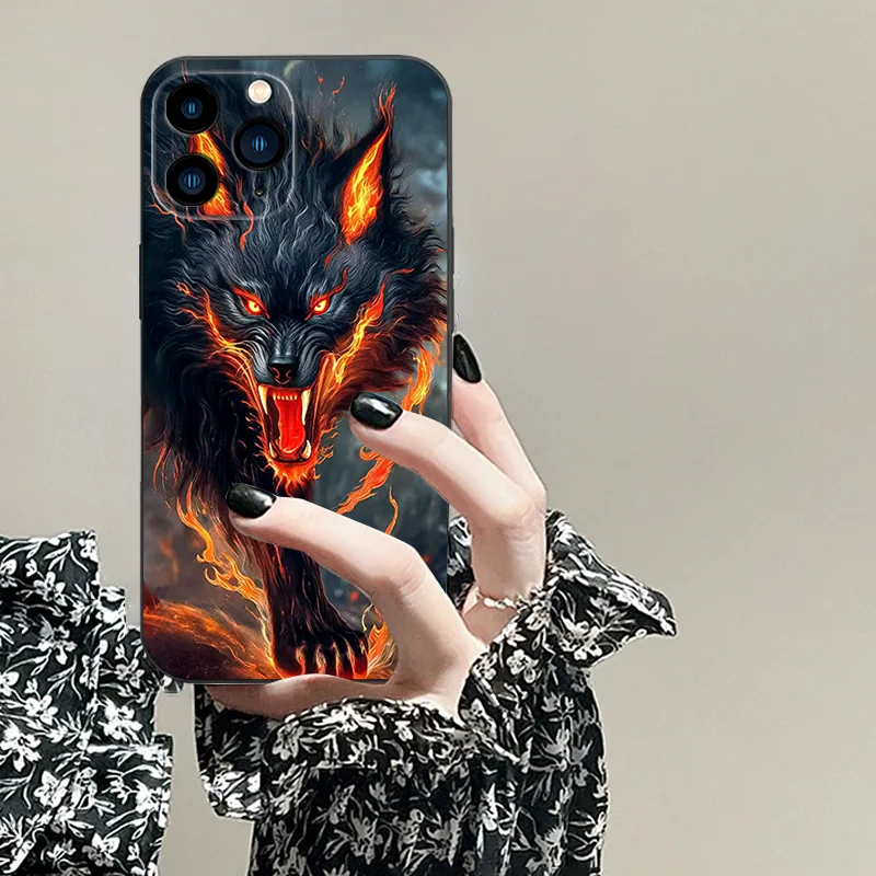 for Samsung S21 M 42 23 54 55 04 15 35 F 52 34 S 9 8 10E A 82 32 13 53 14 42 Ultra TPU black soft phone case angry wolf pattern