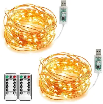 หลอดไฟประดับแบบสาย LED รีโมทคอนโทรล8โหมดแบบ USB, ไฟนางฟ้ามาลัยตกแต่งวันหยุดคริสต์มาส5/10ม./20ม. 50/100/200 LED