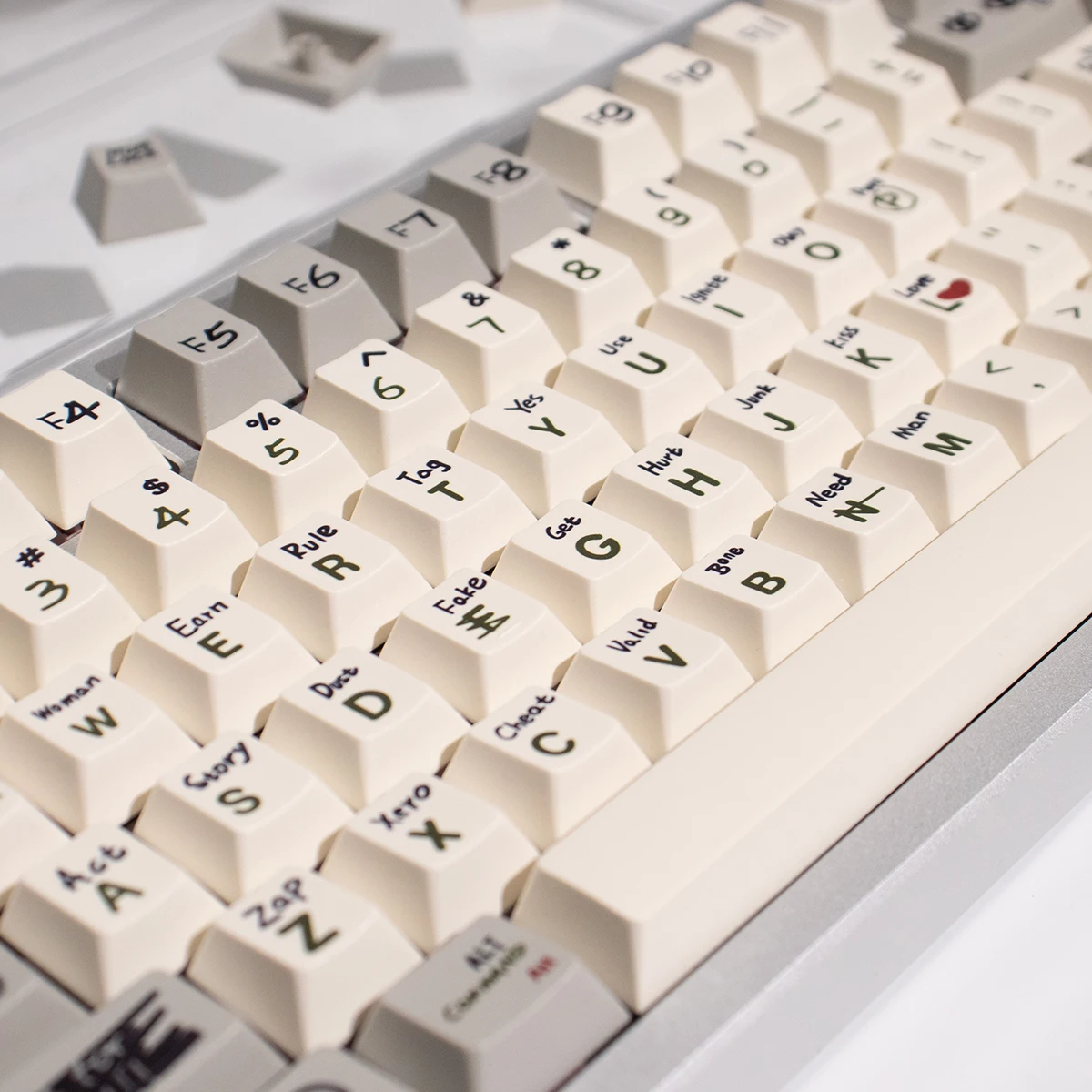 Retro Love Story  Keycap 143-Key 61/64/75 Mechanical Keyboard Pbt Sublimation Cherry Hand-Painted Style Khaki Gray Keycaps