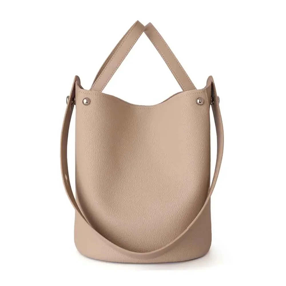 MS Fashion Genuine Leather Bucket Bags for Women Unique Patchwork Handbag Luxury Shoulder Bag Unique Shape Lady Basket Bag 2023