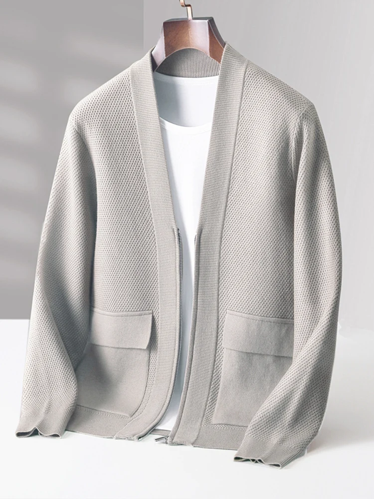 

Autumn Winter Thickened Outerwear Sweater 100% Australia Merino Wool Men's Cardigan Has Pockets Casual Simple Top