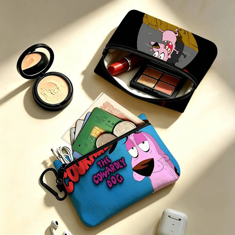 Cartoon C-Courage C-Cowardly Dog Multifunctional Oxford Cloth Small Pouch With Hook Mini Coin Wallet Earbud Storage Bag