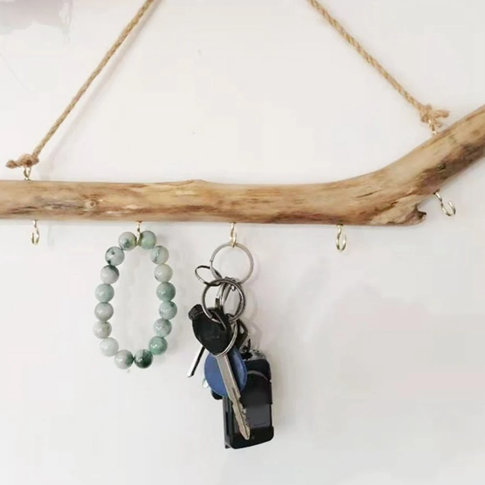 AD23-2Pcs Natural Driftwood Decorative Branches Farmhouse Home Wall Hanging Decor Hanging Jewelry Organizers With 5 Hooks Durabl