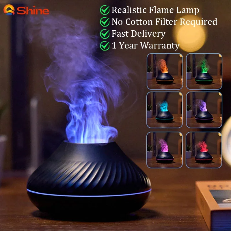 

Volcanic Aroma Diffuser Portable Air Humidifier Diffuser Essential Oil Diffuser with 7 Colorful Flame Night Light Mist Sprayer