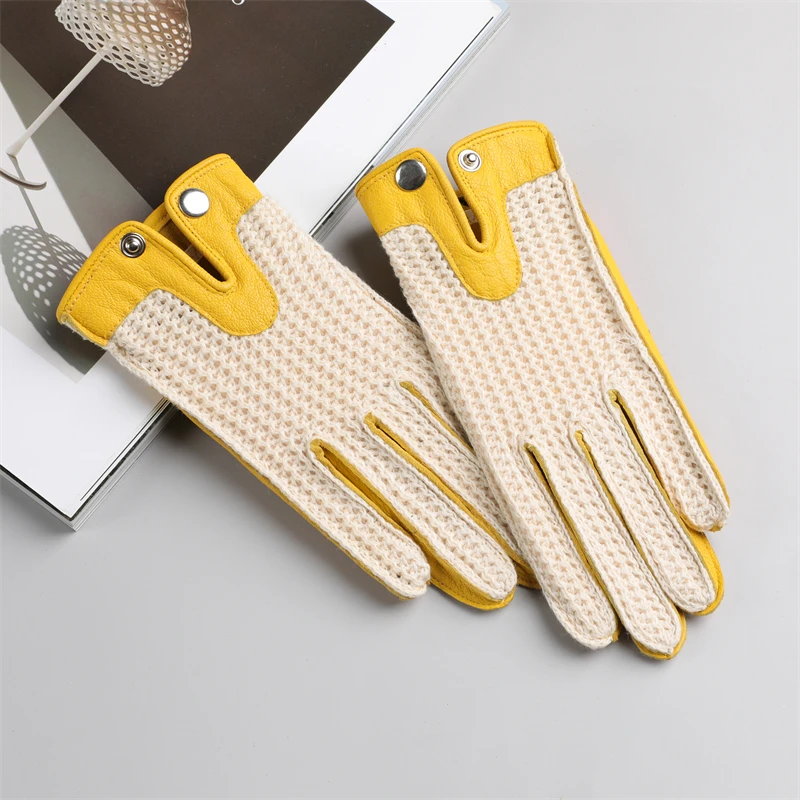 Retro Harley motorcycle gloves for men and women sheepskin locomotive drivers driving knitted mesh touch screen leather breathab