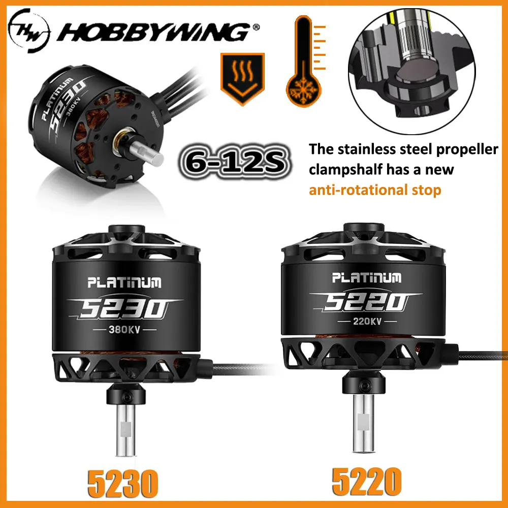 

HobbyWing двигатель с фиксированным крылом 5220 5230 6-12S, устойчивый к высоким температурам/высокой производительности, бесщеточный двигатель для модели радиоуправляемого самолета, часть