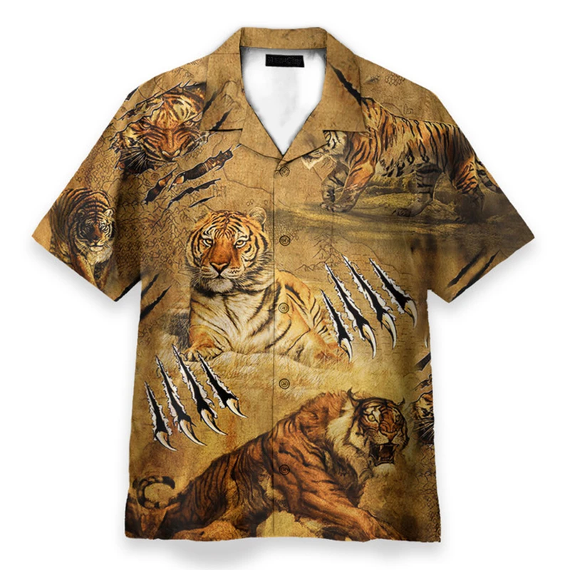 Hawaiian Personalized Cool Designs Fashion Shirt For Men Summer Casual Tiger 3D Printed Short Sleeve Beach Harajuku Boys Blouses