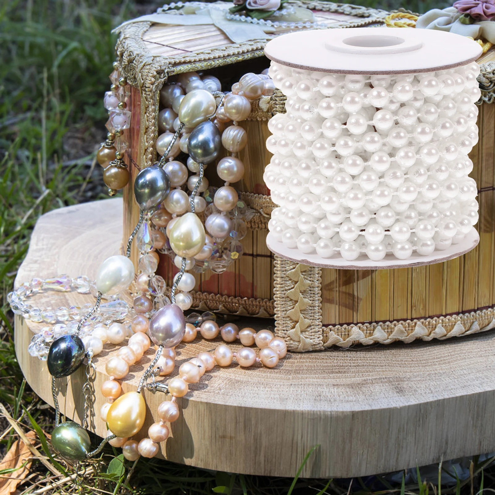 

5m Beads Chain Ribbon Bright Color Exquisite Detail Romantic Festive Party Decor Accessory Bead String Bead Chain DIY Ornament