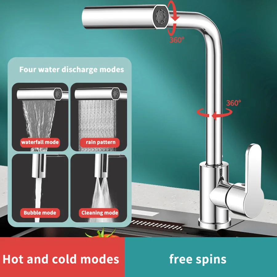 

1pc Waterfall Kitchen Washroom Faucet, Kitchen Washroom Raindance 4 Models, Stainless Steel Hole Washroom Faucet