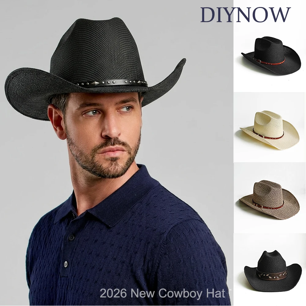 

Breathable Western Cowboy Hat Machine-woven Wide Brim Hat for Women Men Outdoor Beach Travel Vacation Sun Protection sombrero