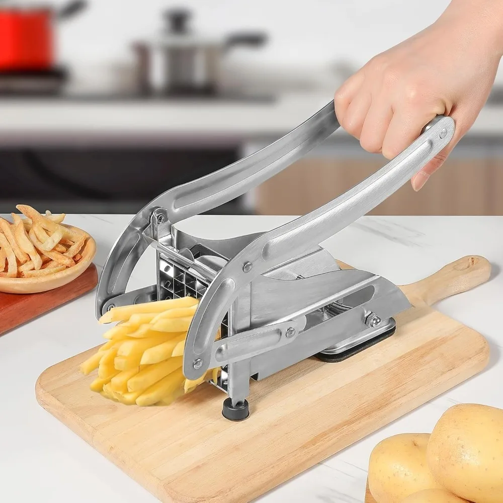 Professional Stainless Steel French Fry Cutter with 2 Blades Heavy Duty Potato Slicer for Fries Vegetables Carrots & Cucumbers