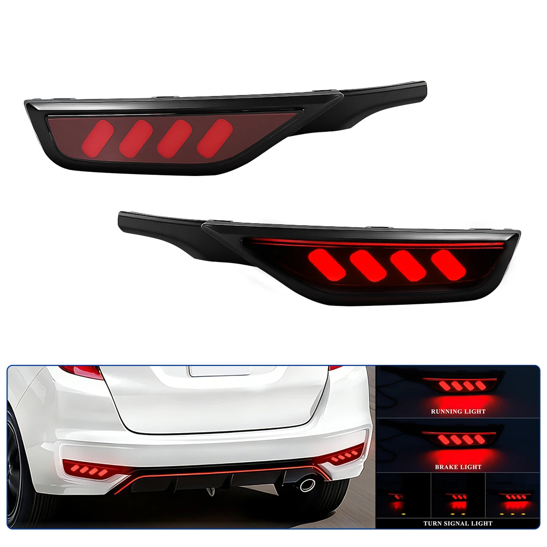 

1 SET Rear Bumper Refletor Light For Honda Jazz Fit 2018 2019 2020 Brake Light Flowing Turn Signal Lamp Driving Running Light