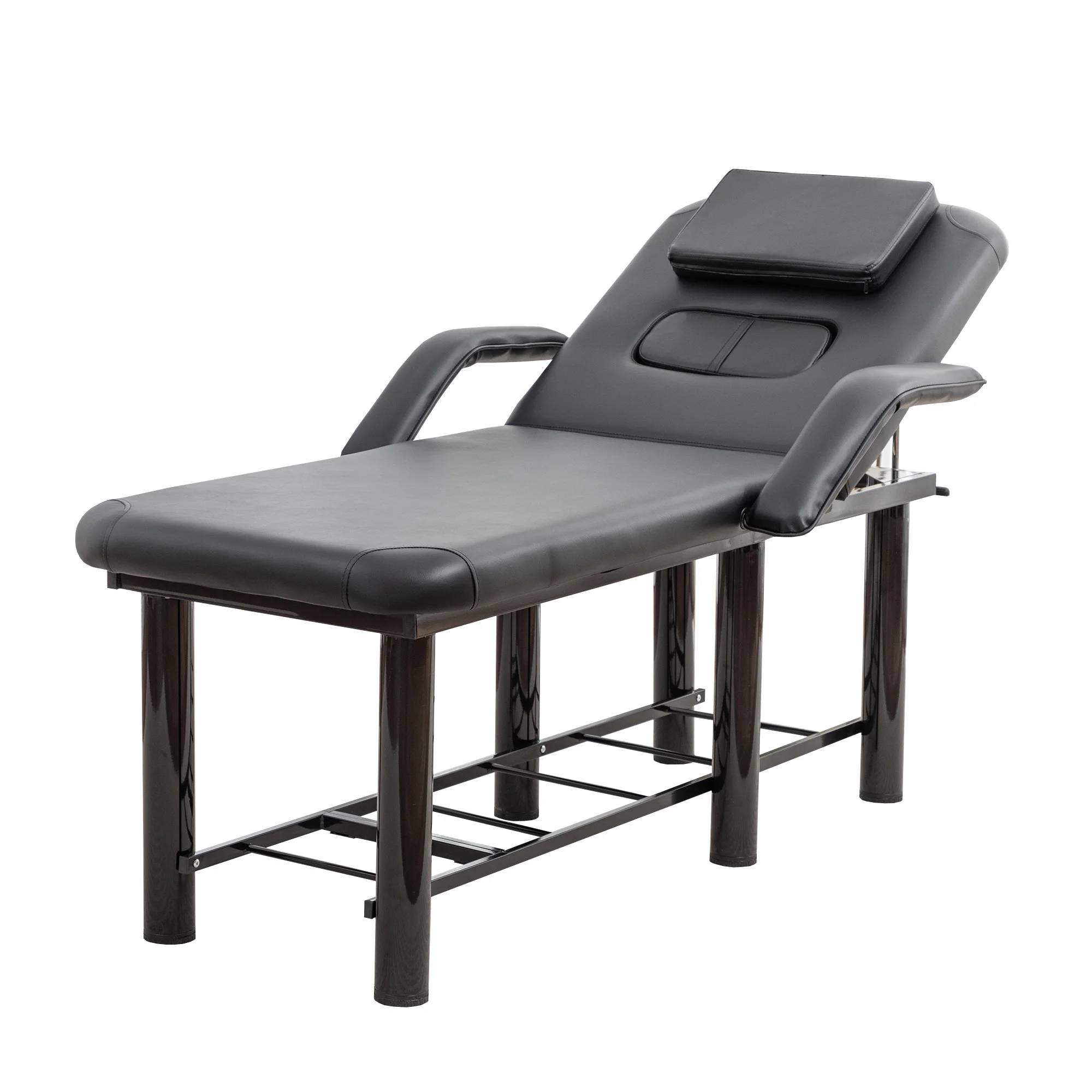 Professional Black Beauty Bed Removable Headrest Breast Cushions Armrests and Storage Shelf for Massage Facial Tattoo Spa