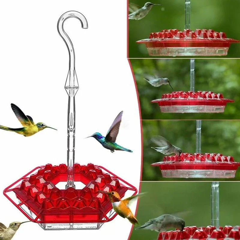 Hummingbird Feeder Red Hexagon Wild Birds Feeder Balcony Backyard Patio Gardening Outdoor Decor For Outdoors Hanging Bird 2025