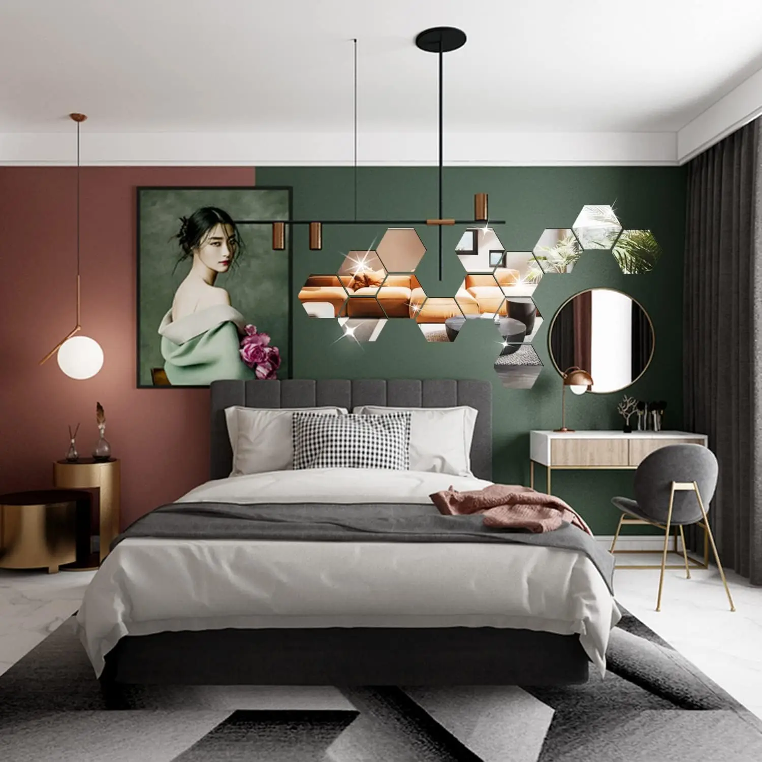 6/12pcs 3D Mirror Wall Sticker Hexagon Decal Home Decor DIY Self-adhesive Mirror Decor Stickers Art Wall Decoration 126mm Large