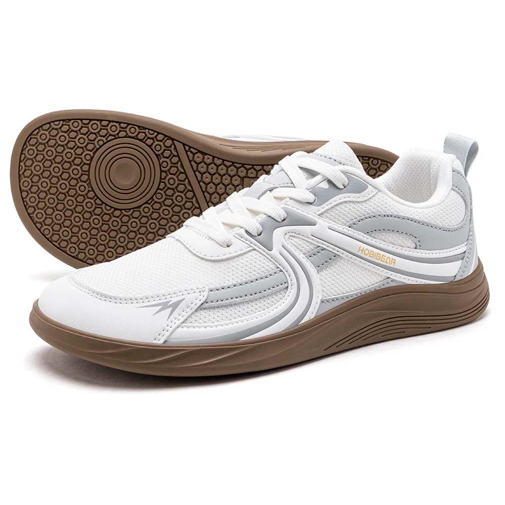 HOBIBEAR Wide Toe Box Shoes Unisex Minimalist Artificial Leather Mesh Sneakers Casual Lace Up Walking Shoe for Men Women