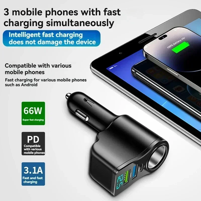 66W 4 Ports Car Charger Fast Charging USB Type C Car Lighter PD QC3.0 Car Phone Charger For iPhone Samsung Huawei Xiaomi - view 5