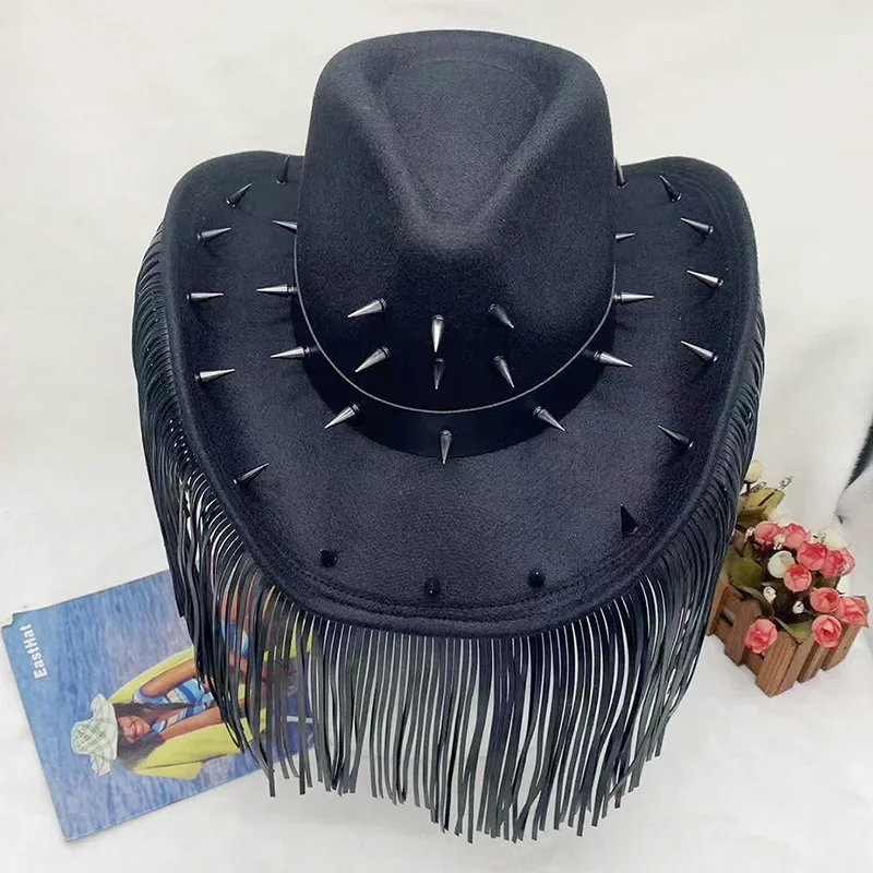 Black fringed denim hat cross-border hot sale unisex holiday top hat Kerpen felt hat