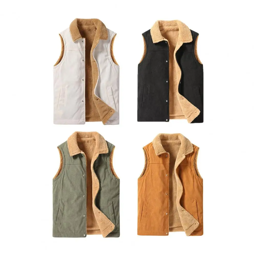 

New Vest Jacket Mens Autumn Warm Sleeveless Jacket Male Winter Corduroy Casual Waistcoat Clothing Veste Homme With Pockets