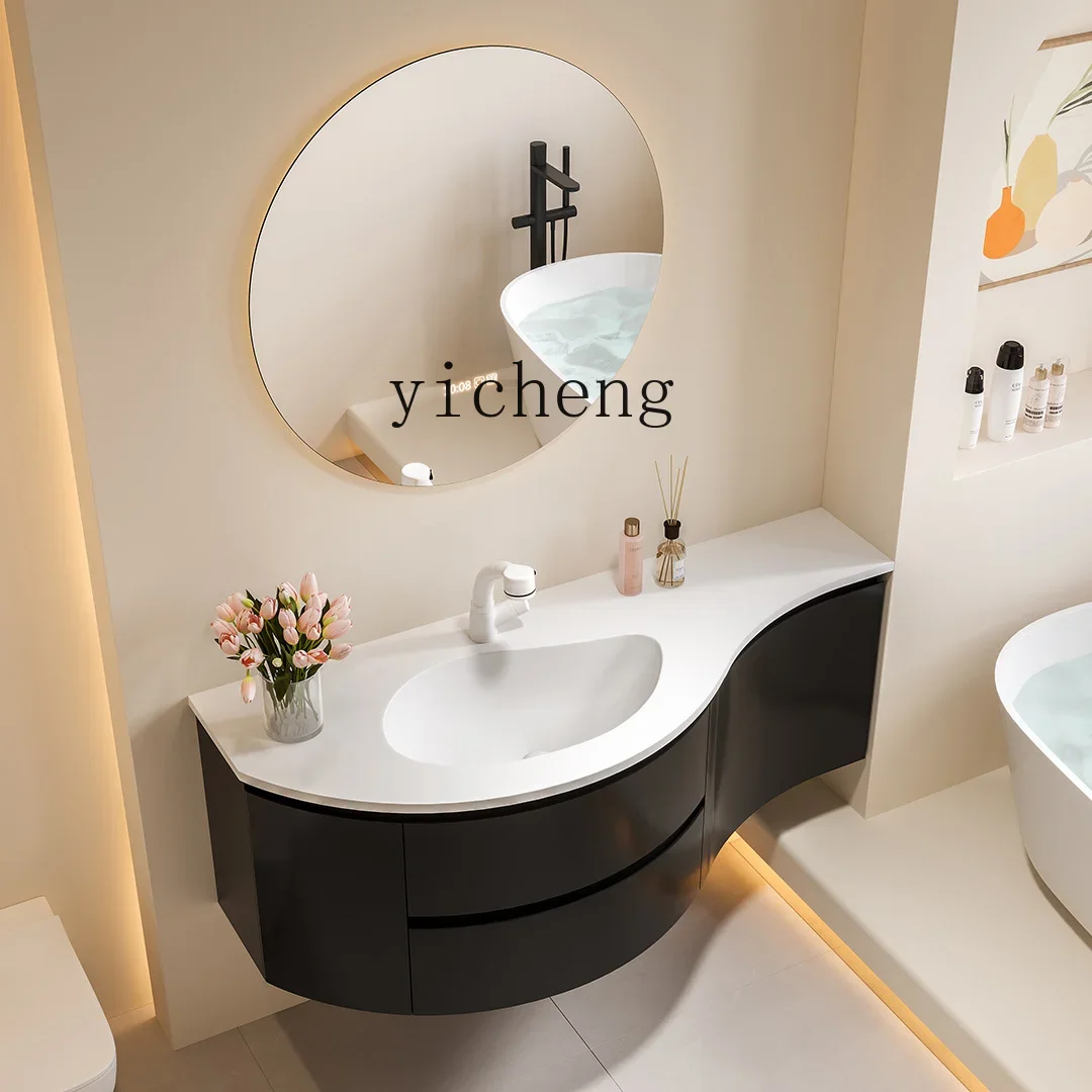

B1 Modern Simple Wind Integrated Mango Basin Hanging Rubber Wood Paint Smart Bathroom Cabinet