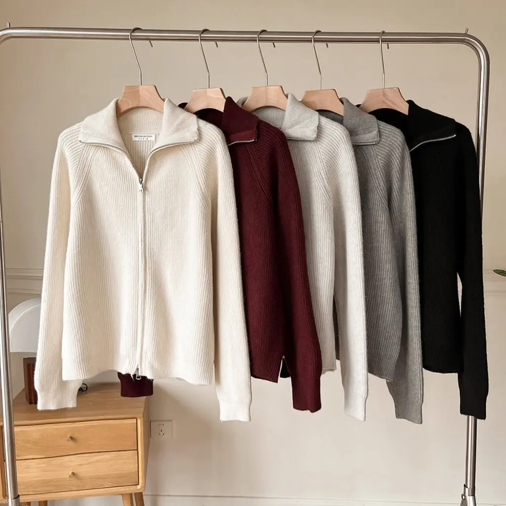 

00SY-8119 Women's Korean Zipper Sweater Solid Color Lapel Casual Autumn Winter Commuter Fashion Wholesale New Arrival