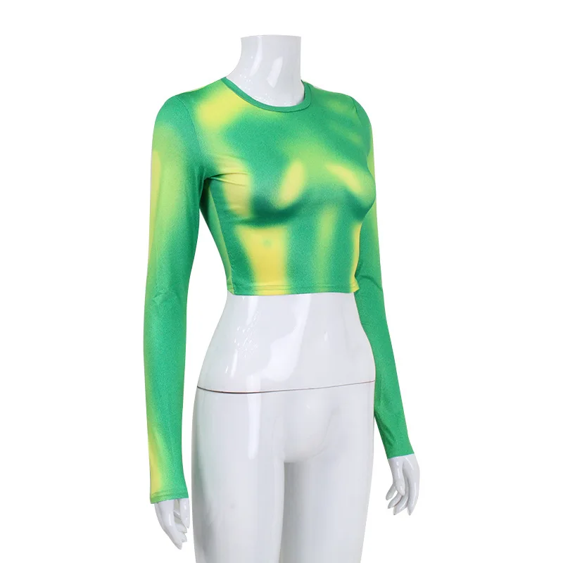 ملابس نسائية جديدة على طراز الحفلات الساحلية لعام 2025، رقبة دائرية وأكمام طويلة مفتوحة السرة، نحيفة عالية المرونة، تغيير تدريجي، لون مثير ساخن #4