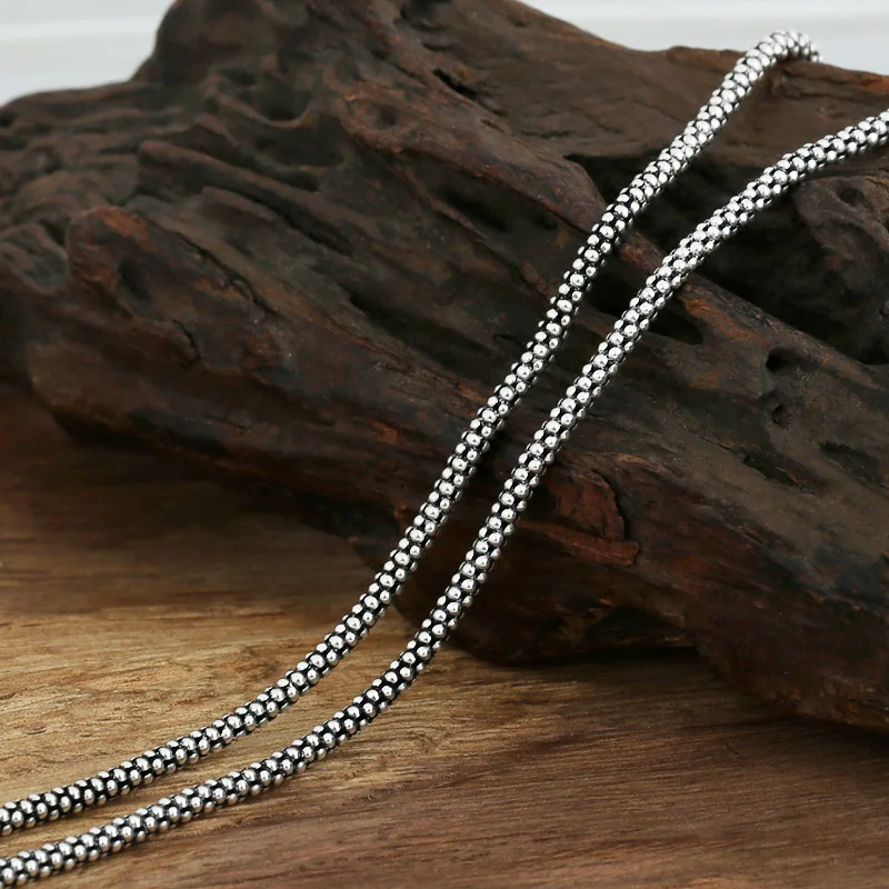 

Everyday Long Silver Necklace 3mm Rope Chain S925 Thai Antique Finish Durable Unisex Jewelry Gift