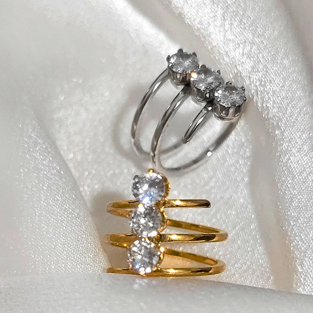 3/Pcs Cubic Zircon Ring for Women Stainless Steel Vintage Boho Crystal Wedding Engagement Party Jewelry Gift Accessories