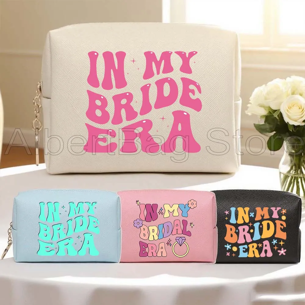 

In My Bride Bridesmaid Era Cute Wedding Birthday Gifts PU Travel Cosmetic Bags Makeup Waterproof Toiletry Organizer Storage Bags
