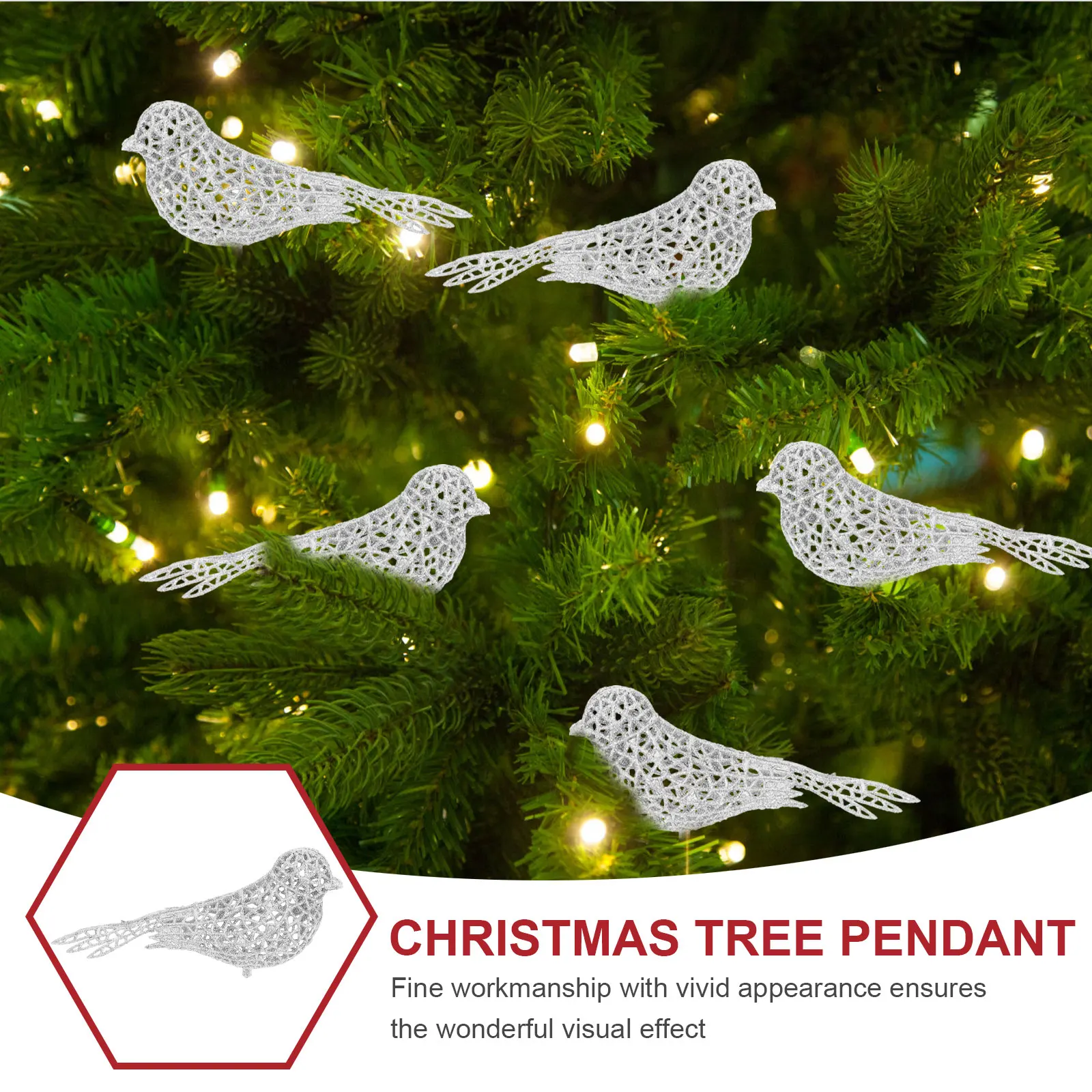 

5Pcs Christmas Birds Ornament Delicate Xmas Tree Decor Clip Type Creative Festive Scene Adornment Festival Decoration