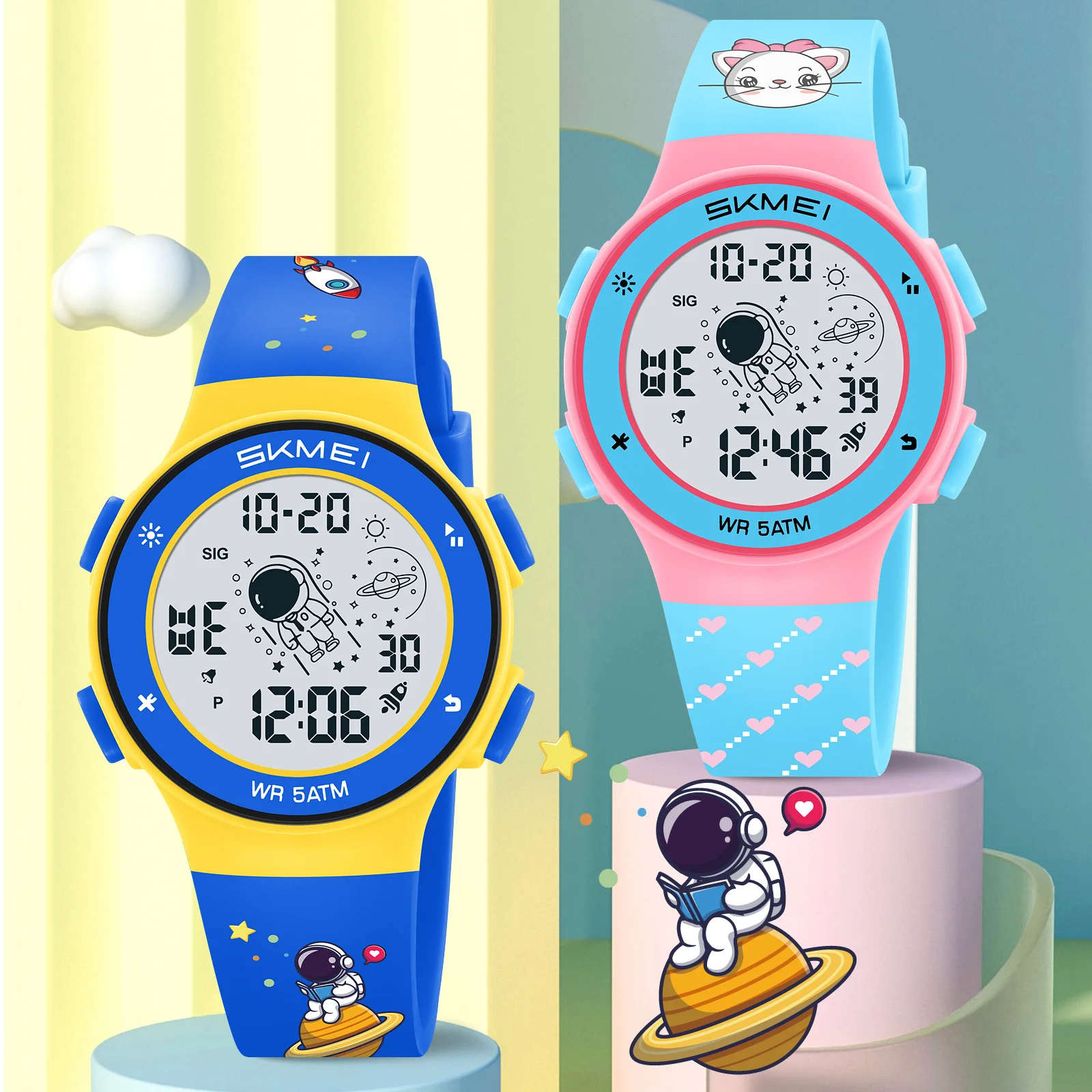 Skmei 2267 Light Waterproof Children Boy Girl Sports Wristwatch with Alarm Clock Kids Digital Watches Fashion TPU Strap Colorful