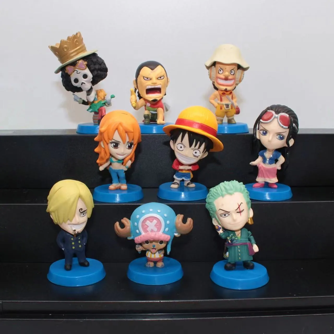 9 unids/set Anime figura de una pieza Luffy Roronoa Zoro Q versión figura de acción Kawaii muñeca PVC modelo juguetes chico cumpleaños Navidad Gif