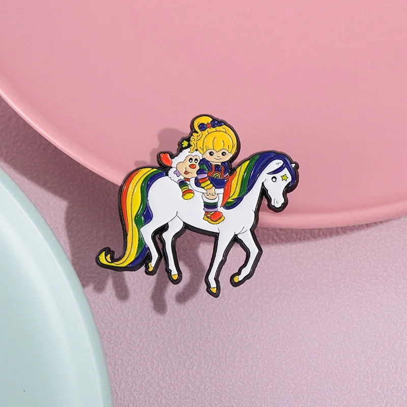 Fashion Cartoon Animation Girl Decoration Brooch Unicorn Rainbow Lapel Pin Backpack Accessories Clothes Jewelry